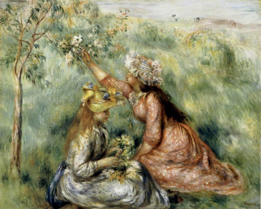 Girls Picking Flowers in a Meadow